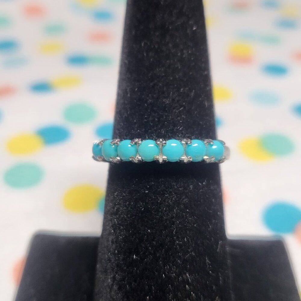 Sleeping Beauty Turquoise Half-Eternity Stainless Steel Band Ring